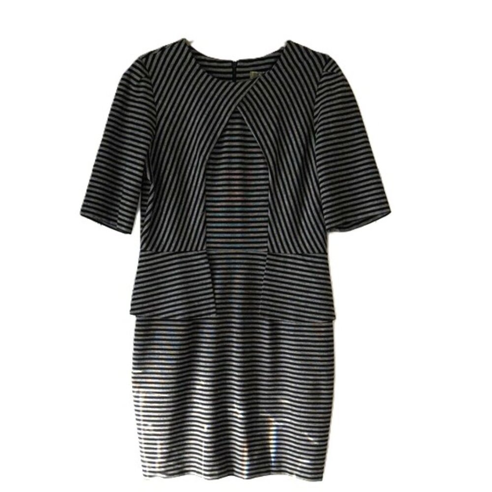 Melonie Black and Gray Striped Pendulum Waist Dress Size 14